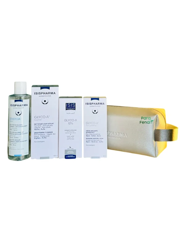 ISISPHARMA - PACK : SOLUTION MICELLAIRE + MOUSSE NETTOYANTE ECLAT + PEELING ACIDE GLYCOLIQUE + CREME APAISANTE + TROUSSE OFFERTE