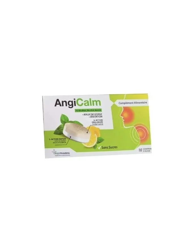 AngiCalm Maux De Gorge Irritation Citron Sans Sucre, 16 Comprimés