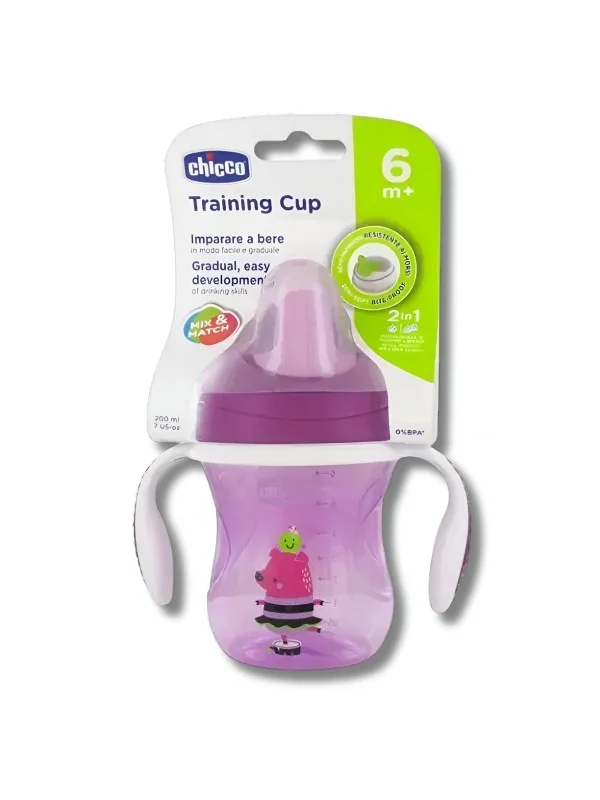 CHICCO - REPAS TASSE TRAINING À BEC RIGIDE +6MOIS COCHON VIOLET 200ML